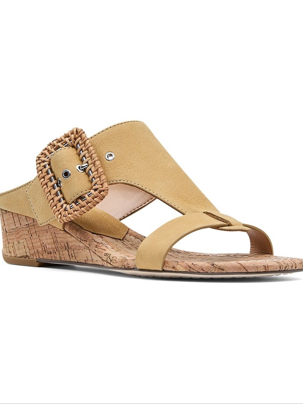 Donald Pliner Wedge Thong Sandal with Woven Buckle - Honey Leather Size 8.5 New